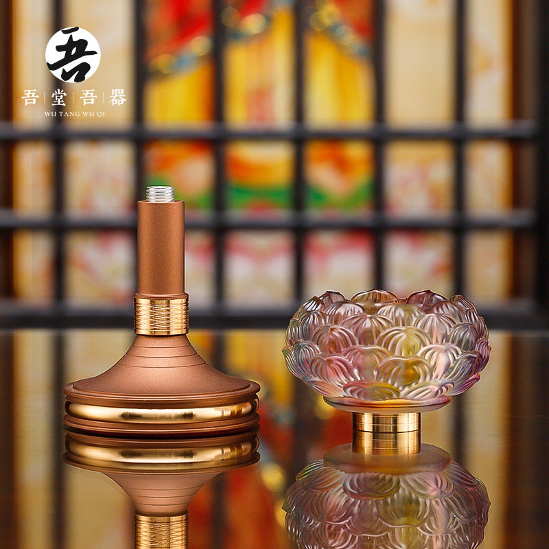 折结缘琉璃琥珀古沉莲蜡烛底座 酥油灯烛台蜡烛灯座