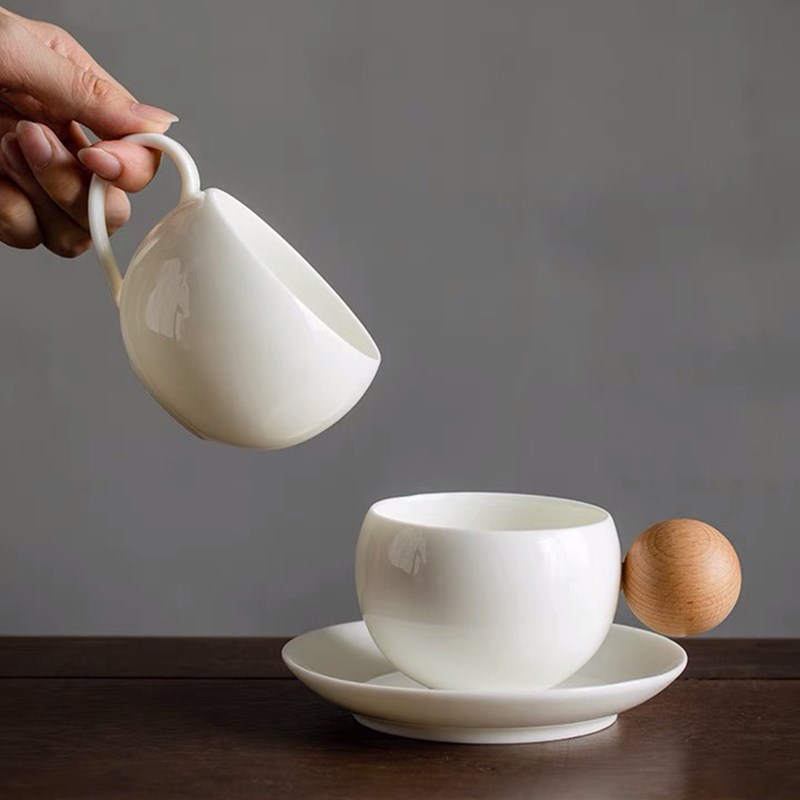 白瓷咖啡杯羊脂玉瓷创意木杯碟下午茶杯子