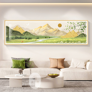 奶油风日照金山东墙客厅装饰画沙发背景墙壁画油画山水风景床头画
