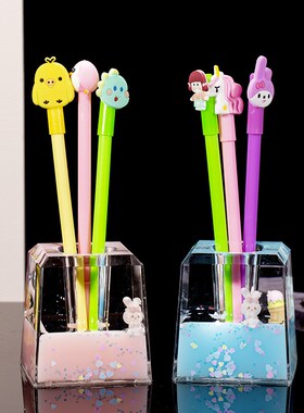 少女心方形卡通笔筒果冻色乳水油滴沙漏办公桌面笔插装饰礼品