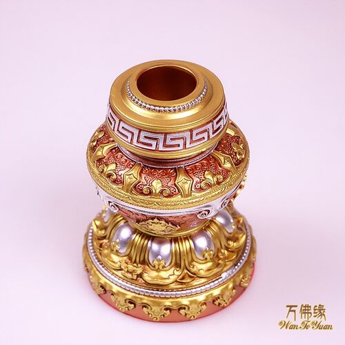 手摇底座树脂彩绘莲八吉祥学院款长手摇转金轮座子锡杖大小号