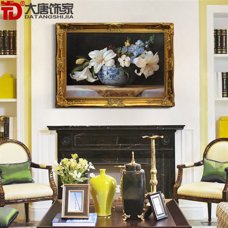 手绘静物卉油画 欧式客厅背景画玄饰画壁炉过道挂画