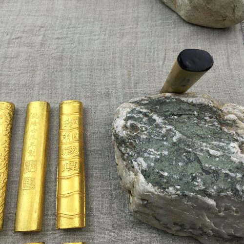 包金徽墨圆柱手工超细松烟包金一两古法兼老墨陈墨墨条墨块
