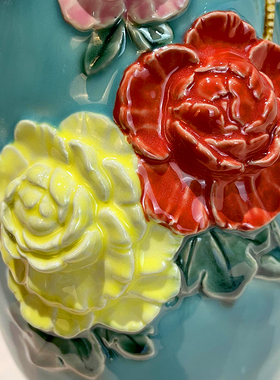 中秋新品前程似锦全手工家居石湾公仔电视柜玄关位陶瓷花瓶鸟