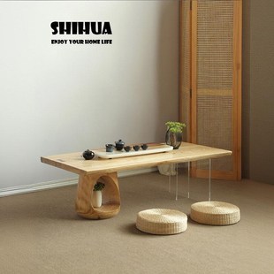 实木大板茶桌亚克力悬浮茶几家用客厅矮桌小户型茶台原木炕桌 日式