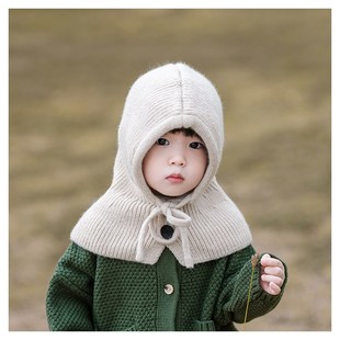 儿童帽子围巾一体披肩冬季男女宝宝毛线帽防风保暖护耳克拉克法帽