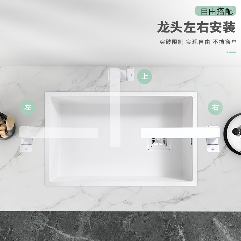 厨房白色水槽大单槽侧边下水左侧右侧手工盆304不锈钢台下洗碗池