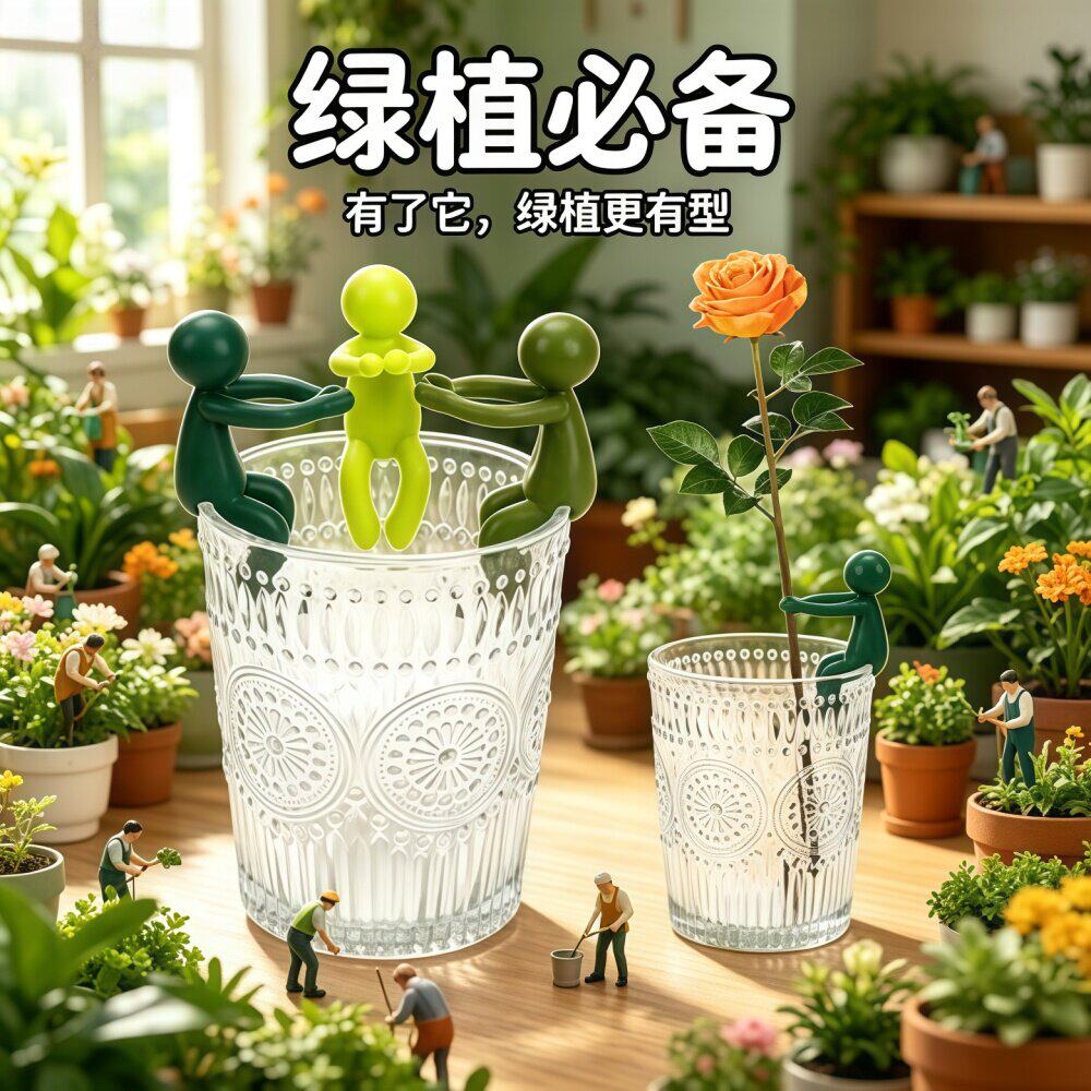 水培植物生长伴侣扶正扶枝办公桌装饰固定造型小人水培植物扶正