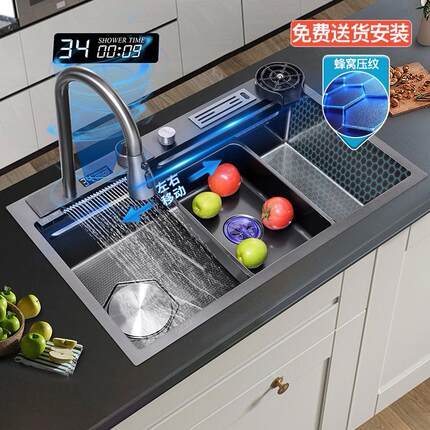 纳米手工盆SUS304大单槽水槽不锈钢洗碗池厨房多功能洗菜盆左下水
