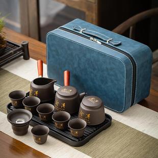 家用客厅一整套泡茶侧把壶茶杯办公室会客带茶盘 紫砂功夫茶具套装