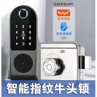 牛头指纹锁室内密码 铁门不锈钢门智能锁老式 刷卡电子门锁远程家用