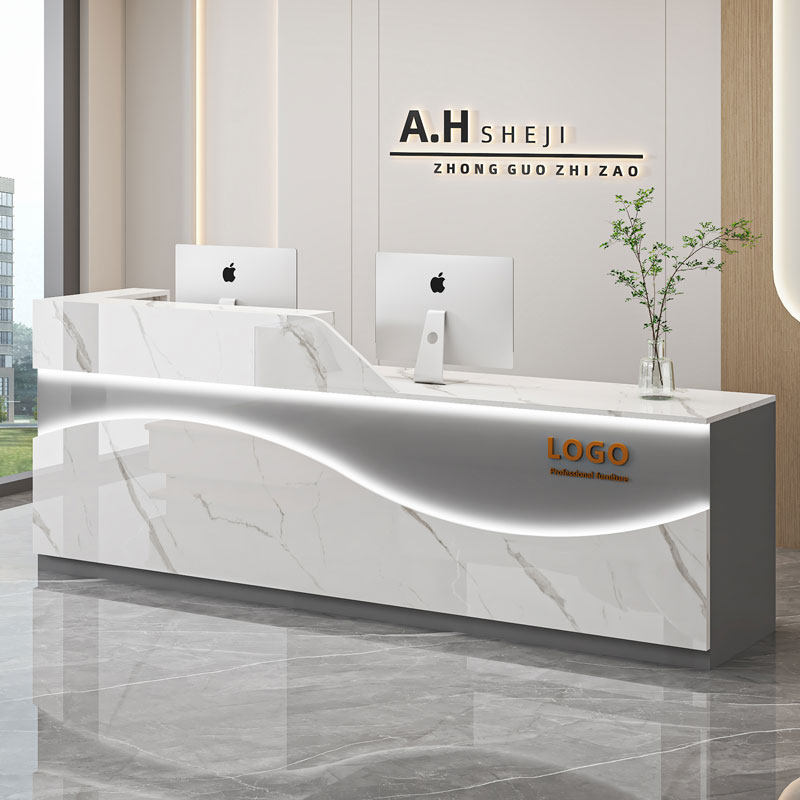 收银台柜台服装理发店美容院发光弧D形吧台简约现代公司前台接待