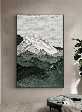 侘寂风入户玄关装饰画背有靠w山肌理壁画竖版简约客厅沙发落地挂