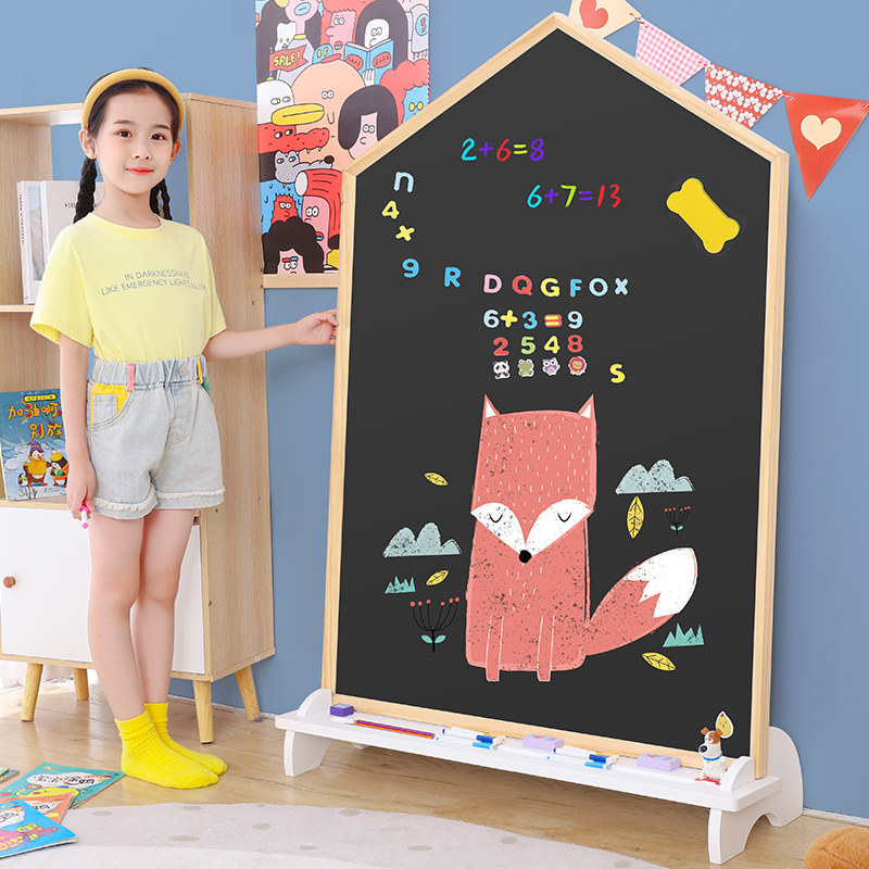儿童画板磁性涂鸦画画小l黑板墙贴幼儿宝宝绘画教学写字板白板双