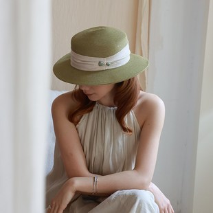 彩色夏天 多巴胺细纸草平顶小礼帽夏G季平檐宽沿草帽女遮阳沙滩帽