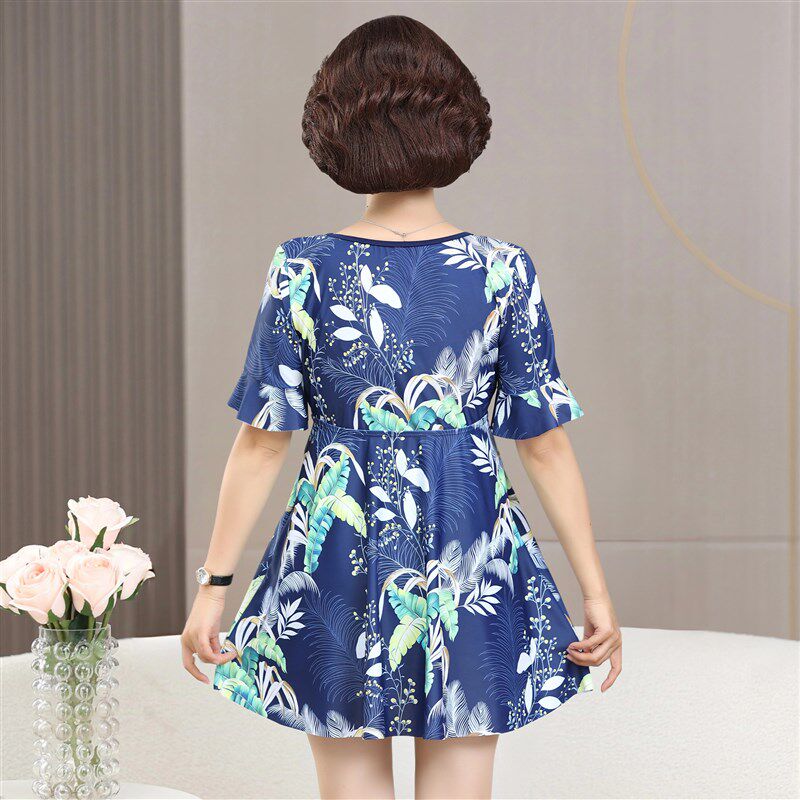 泳衣女款中老年保守妈妈泳衣连体B遮肚显瘦经典款大码泡温泉游泳