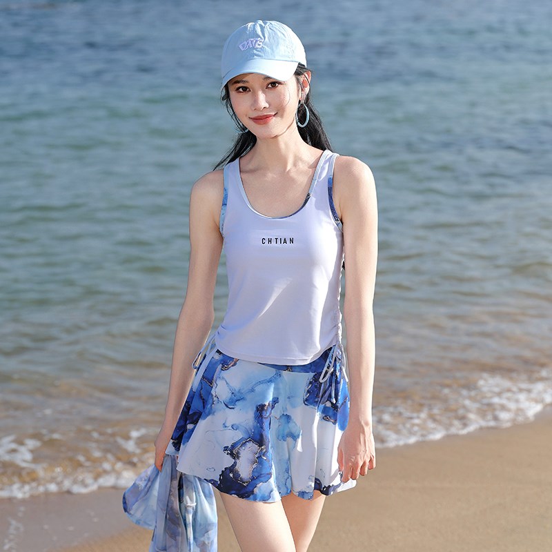 泳衣女分体裙式保守学生2025新B款高级感连帽长袖裤裙宽松遮肚泳