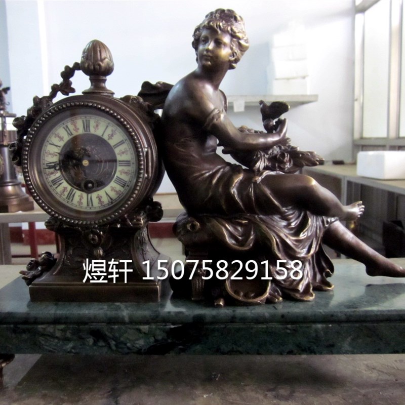 钟表上弦座钟欧式家居装修样板间摆设理石铸铜S台钟仿古机械钟