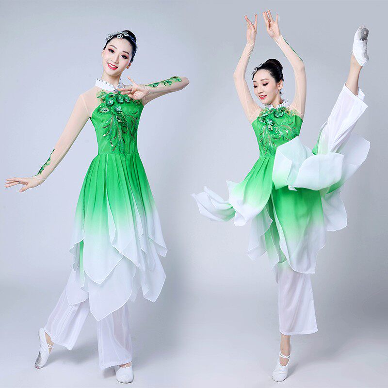 古典服演出茉莉花开舞装成人女飘逸广场舞秧服舞T蹈歌扇子套装新