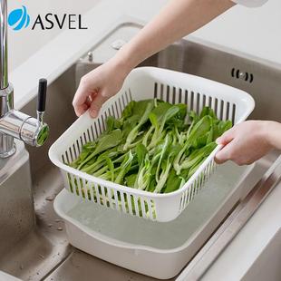 日本进口asvel沥水篮洗菜盆家用厨房双层碗筷滤水收纳漏盆水果篮