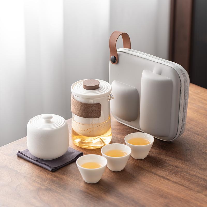 功夫茶具玻璃旅行一人单人户外便携快客杯简约泡茶壶陶瓷花茶壶