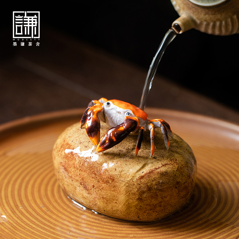 招财茶宠变色可养石头螃蟹大闸蟹禅意茶玩功夫茶具茶道小摆件精品
