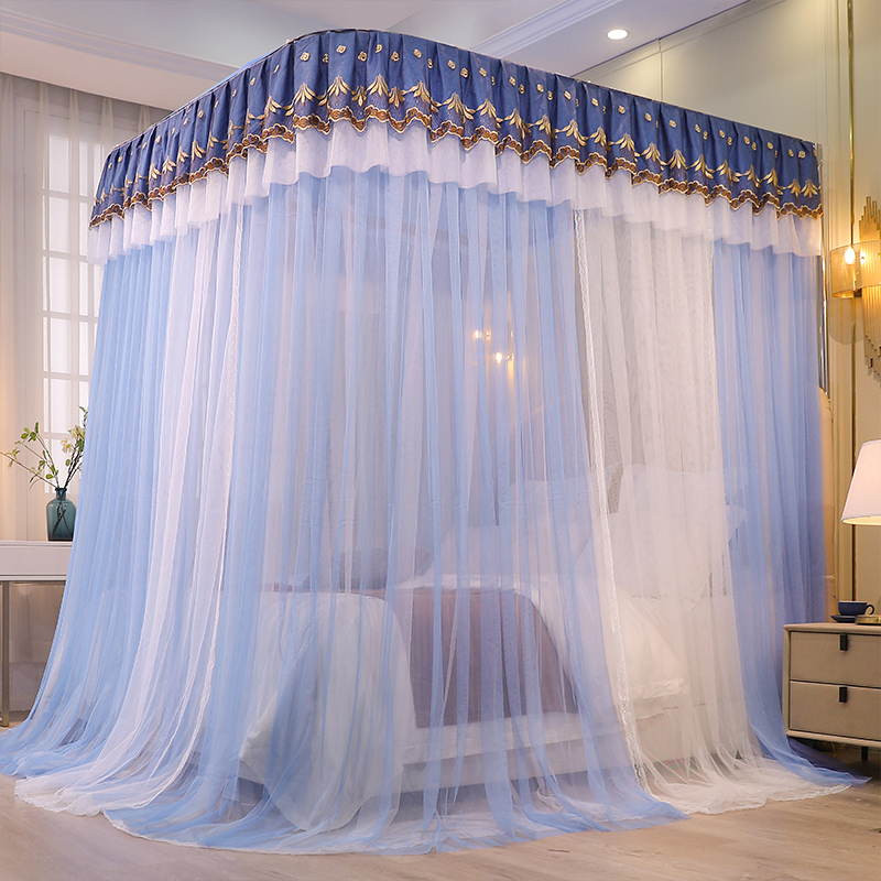 导轨蚊帐家用新款加密双层莎加厚轨道豪华卧室公主风落地滑轨支架