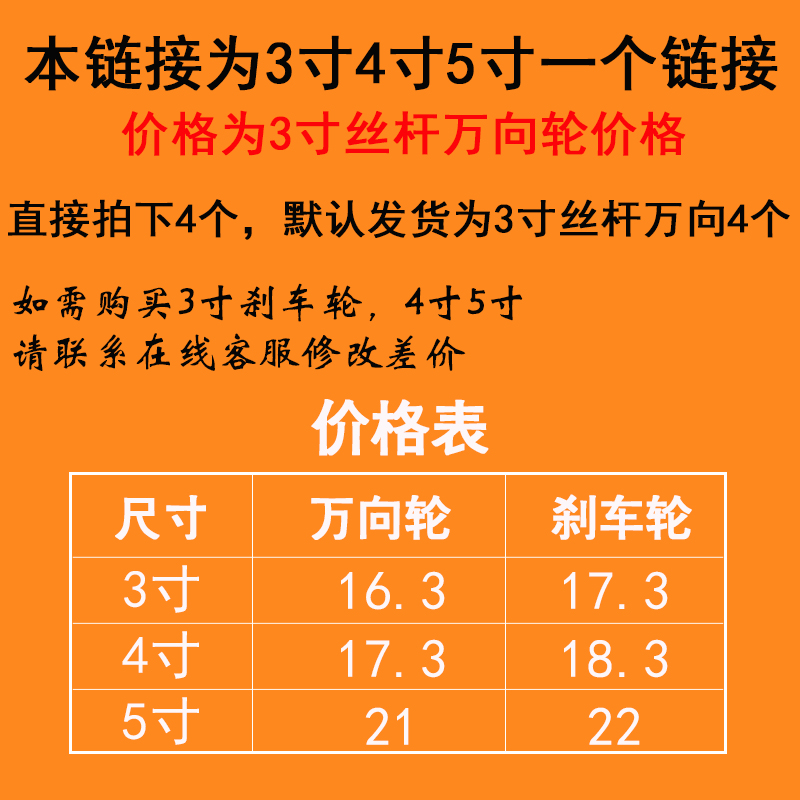 M16丝杆万向轮3寸螺杆脚轮4寸刹车静音轮子5寸重型推车工业轴承轮