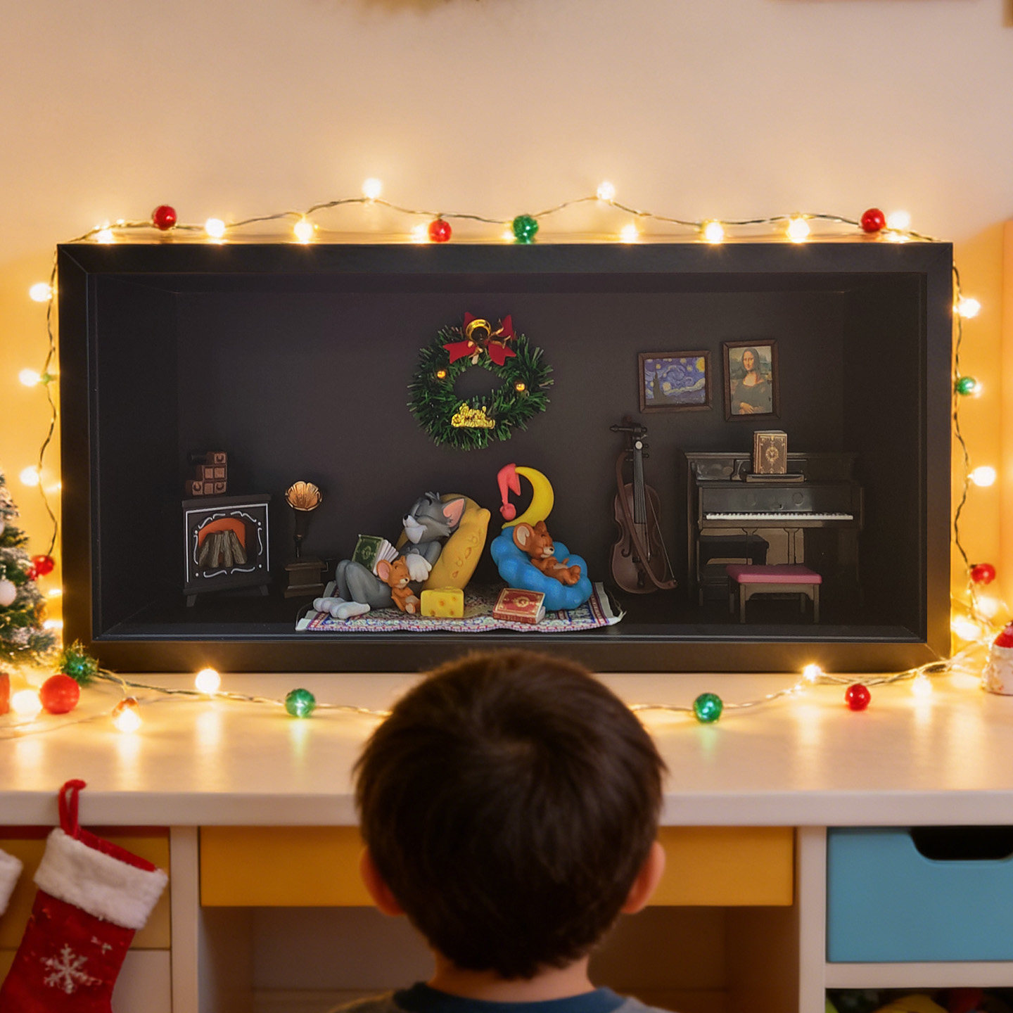 创意猫和老鼠圣诞场景DIY展示盒