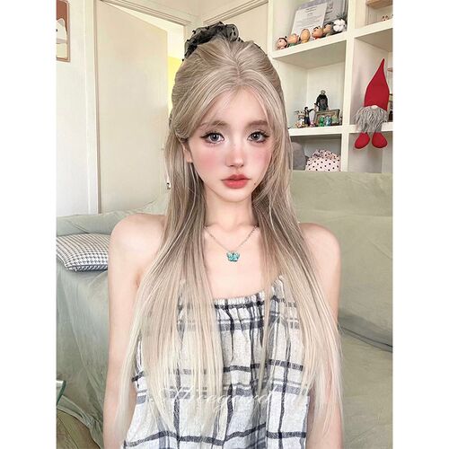 AG假发女长发网红小猫拿铁y2k亚文化辣K妹lolita前额蕾丝头套