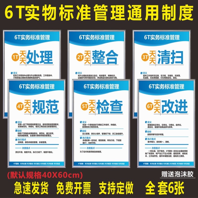 6T厨房管理制度牌 标语厨s房6S4D五常管理标识牌 餐饮卫生检查制