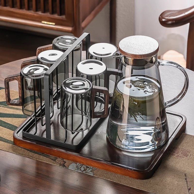 高档玻璃茶具套装泡茶壶家用客厅待客水杯K带把手玻璃杯茶杯耐高