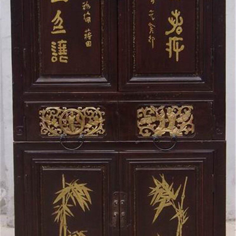 明清老家具 h老手绘描金衣柜子 两截分体式 怀旧中式经典老物件