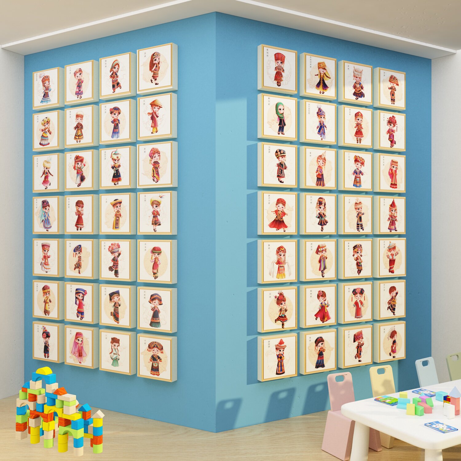 幼儿园传统文化墙面装饰五十六个数C民族56挂图环创主题走廊贴纸