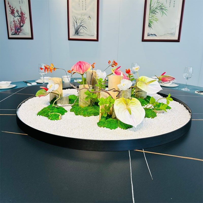 酒店大圆桌子g摆花餐桌转盘中间摆件餐厅饭店包间桌面装饰沙盘景