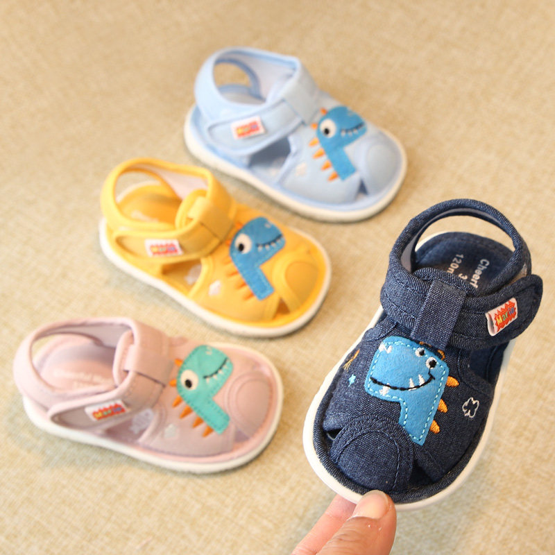 学步鞋夏婴儿鞋子软底一岁半会响女宝宝I叫叫布凉鞋男宝夏季包头