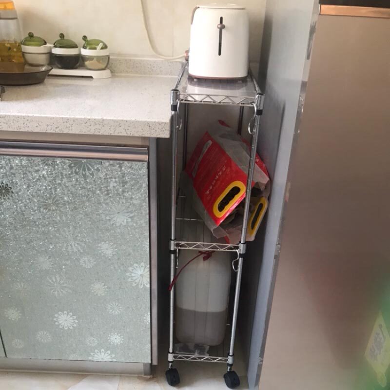 厨房夹缝置物架落l地三层窄缝橱柜侧边墙角缝隙小型收纳架子可移