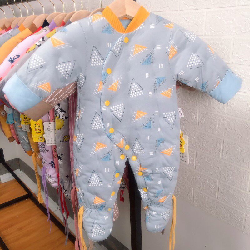 宝宝手工纯棉花包脚连体棉衣冬款婴C儿童连身棉服新生儿保暖外出