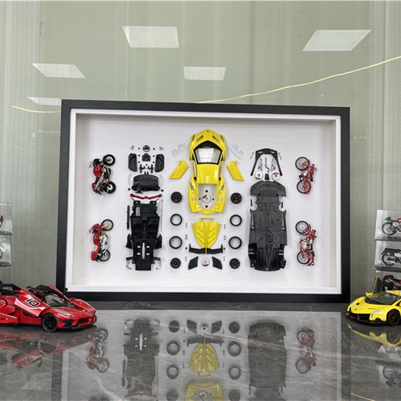 赛车装裱金属摩托车汽车模型画y立体中空画样板间工艺品摆设装饰