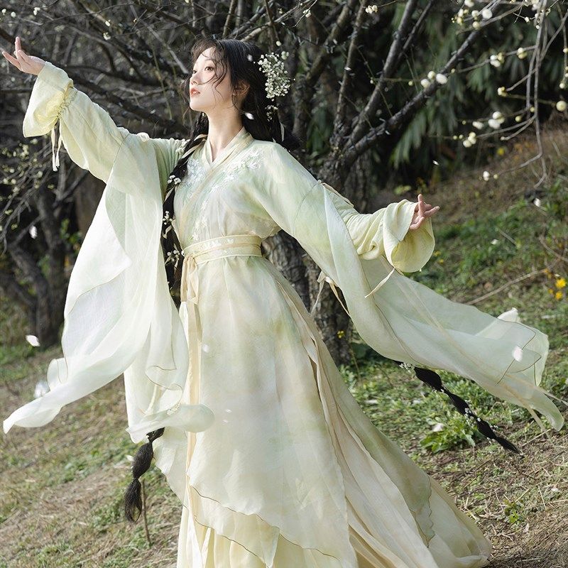 云诀【茉离】掉落!仙侠风少女春款影视L风抽绳袖口晕染破袖褶裙