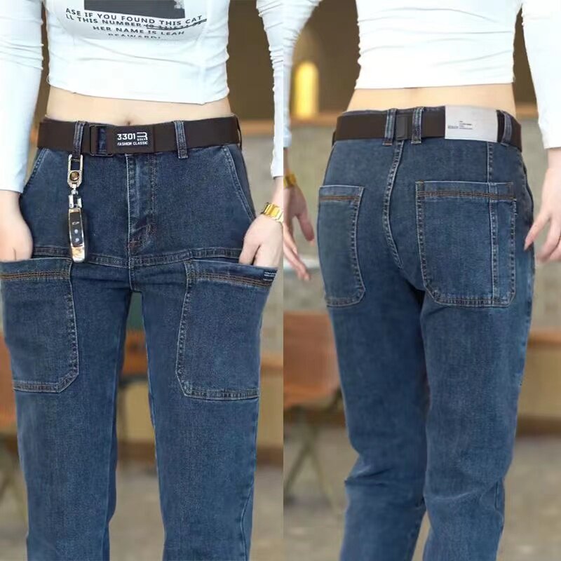 六口袋工b作裤e男耐磨宽松弹力电焊防烫劳保牛仔工作服大码工装裤