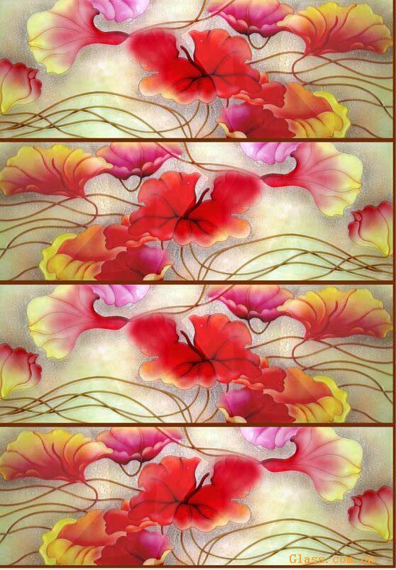 定做钢化精品艺j术玻璃装饰画吊顶天花 旋 金线银杏 多块拼细长