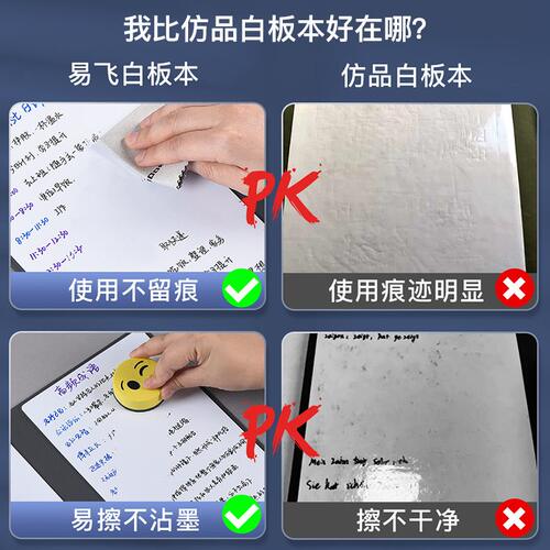 甄选易飞小白板笔记本桌面记事板迷你白板A5可擦写备忘录草稿纸计
