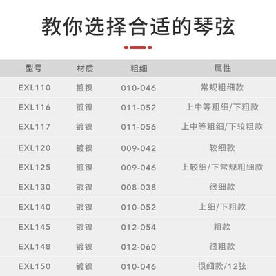 达达里奥电吉他弦 EXL镀镍缠绕系列EXL110 EXL120吉他琴弦一套6根