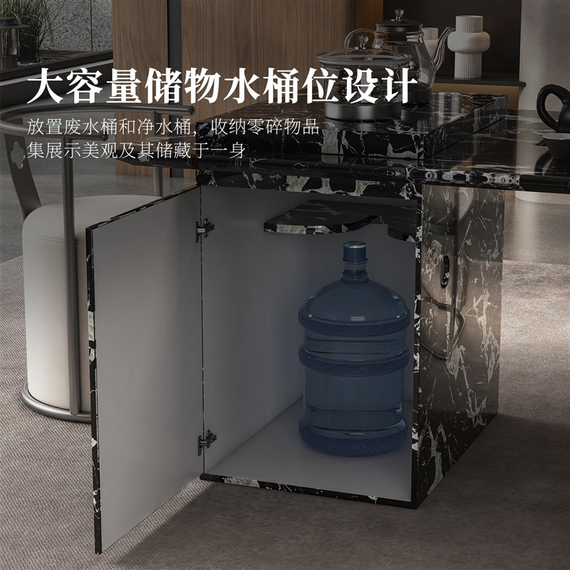 天然黑玫瑰奢石茶桌高端家用别墅茶台意式轻奢高级感大理石泡茶台