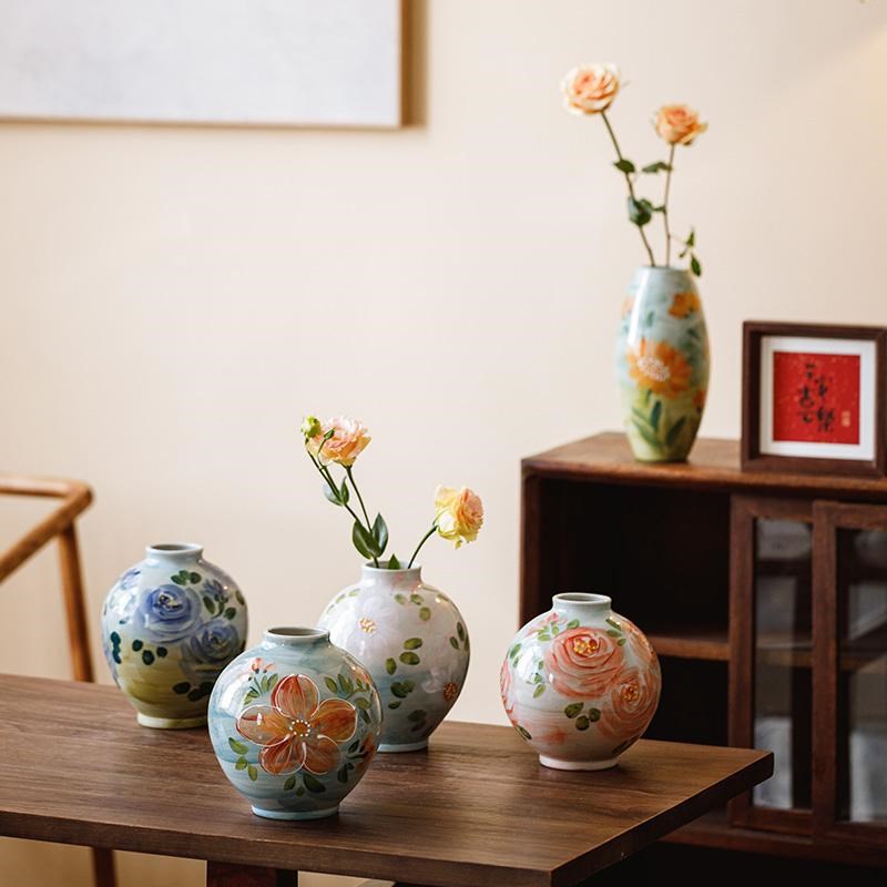 景德镇纯手工手绘中式复古陶瓷水培插花可养鲜花花瓶客厅装饰摆件