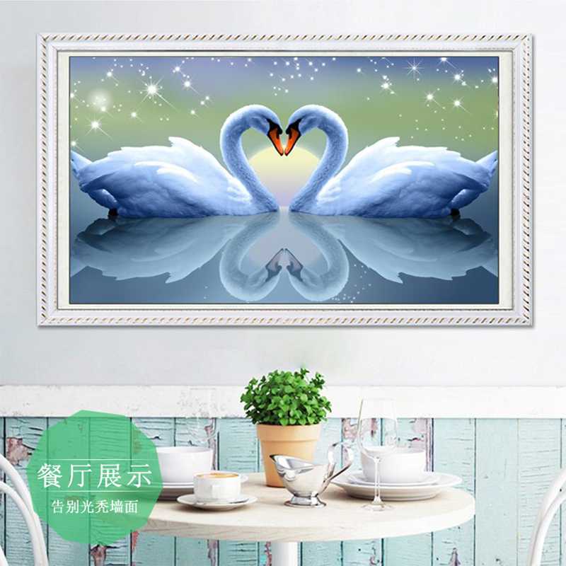 心心相印十字绣2022新款线绣客厅天鹅简单小幅卧室床头画婚房小件