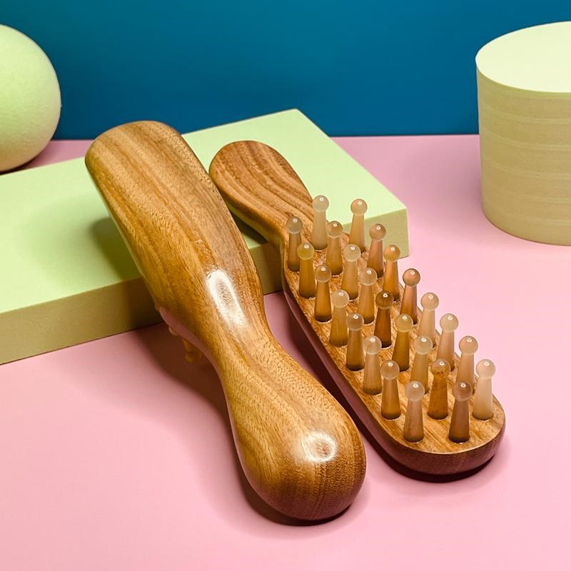 天然绿檀木牛角梳子头部疗经络按摩梳防疏通家用脱发曲柄插齿女士