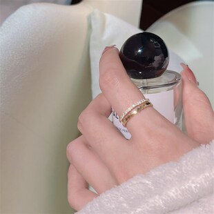 因缺斯汀简约双层开口戒指锆石蜂巢时髦指环日韩百搭可调节戒指女