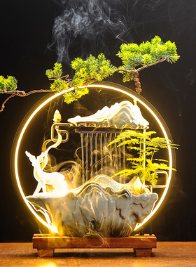 中式禅意循环流水喷泉招财摆件客厅办公室桌面雾化加湿器开业礼品